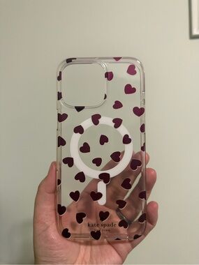 kate spade New York Clear Heart iPhone 16 Pro Max Case - Burgundy Hearts